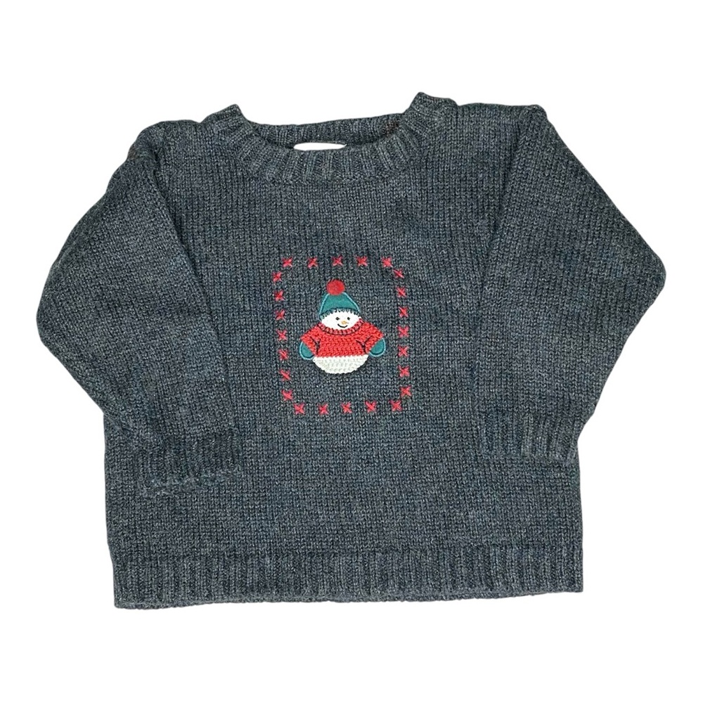 Vintage Goodlad Grey Embroidered Snowman Sweater Size 12M